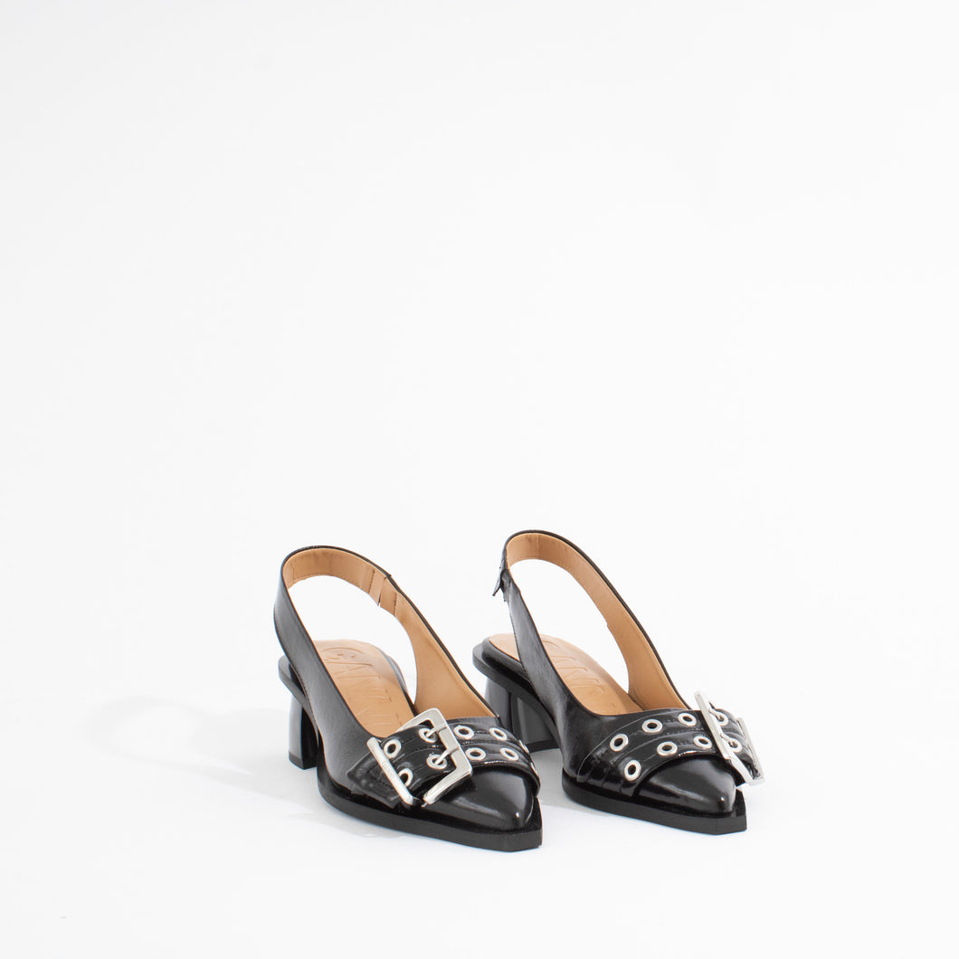 FEMININE BUCKLE SLINGBACK PUMP | BLACK