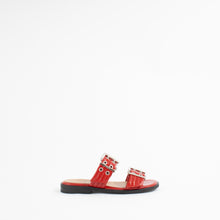 Load image into Gallery viewer, FEMININE BUCKLE TWO STRAP SANDAL | RACING RED
