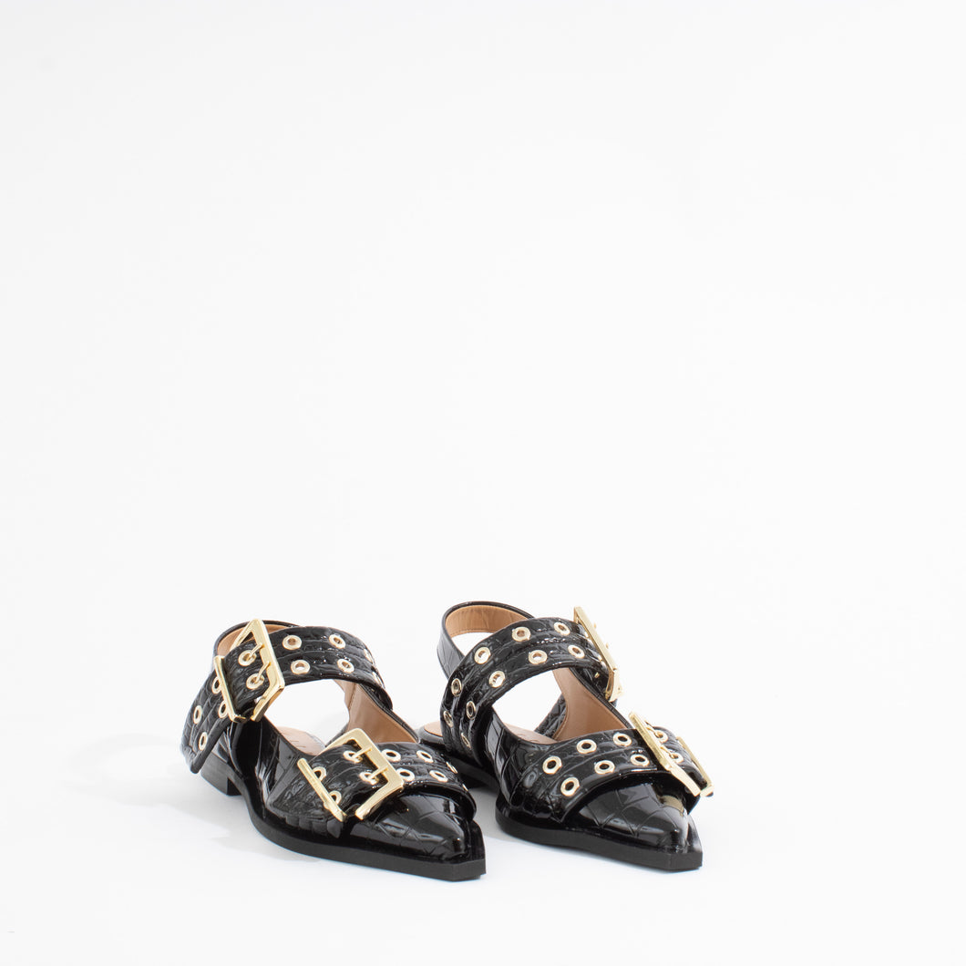 FEMININE BUCKLE BALLERINA | BLACK CROCO