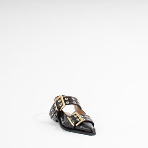 FEMININE BUCKLE BALLERINA | BLACK CROCO