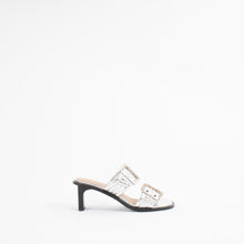 Load image into Gallery viewer, FEMININE BUCKLE HEEL MULE SANDAL | SILVER
